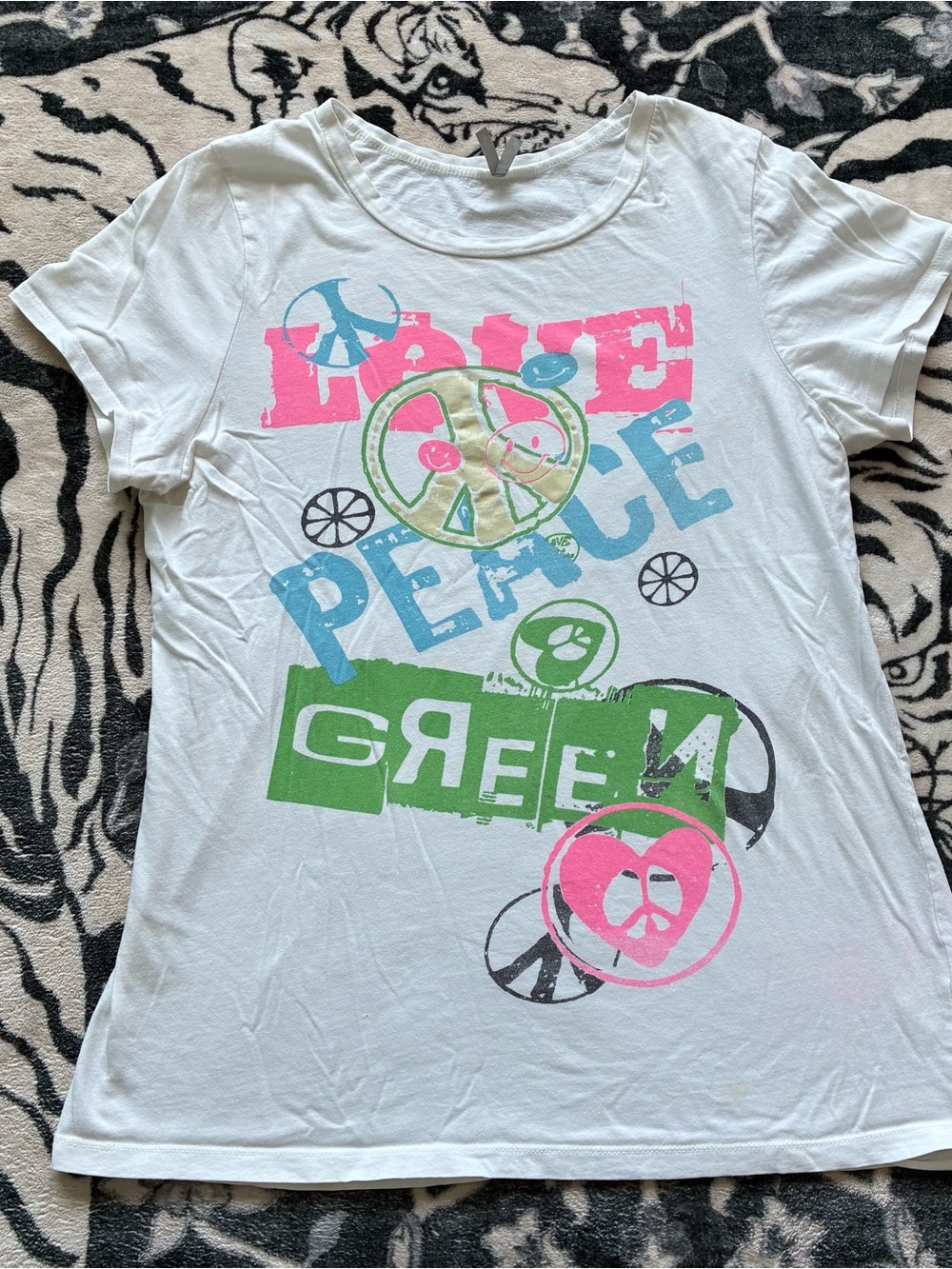 009 - WOMENS VINTAGE 00s MAX RAVE LOVE PEACE GREEN HIPPIE Y2K T SHIRT